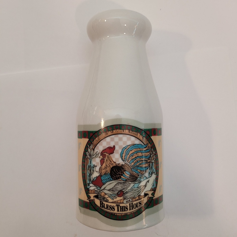 Vintage Ceramic Salt or Pepper Shaker Kitchenware Rooster Bless This House White